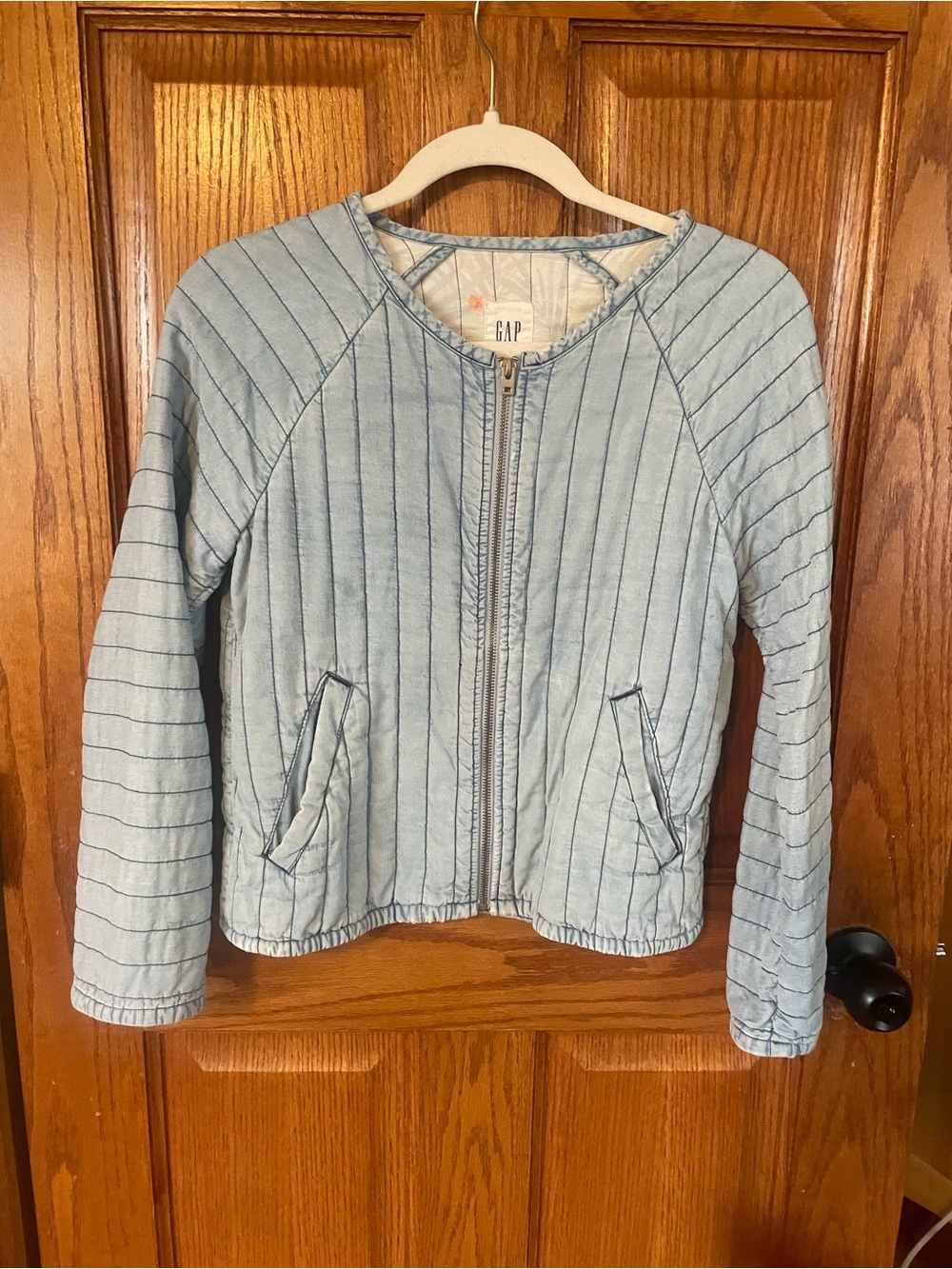 GAP Light Blue Quilted Zip-Up Bomber Jacket